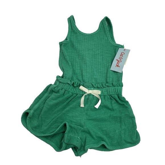 Cat & Jack Girls 2T Green Romper Tank Top Pocket Shorts Outfit Toddler Summer - Picture 1 of 6